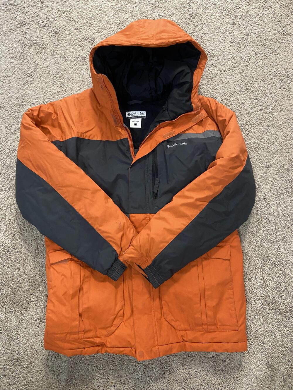 Columbia Jacket Youth 18-20 Orange Colorblock Hooded Ski Winter Coat Insulated
